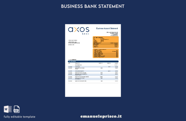 stile verificato Estratto conto aziendale di Axos Bank Modello Word e PDF